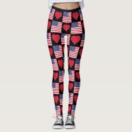 Leggings Bandera estadounidense patriótica del corazón de E