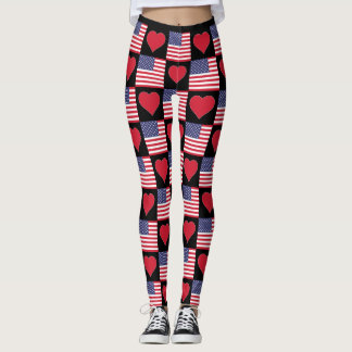 Leggings Bandera estadounidense patriótica del corazón de E