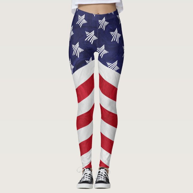 Leggings Bandera estadounidense roja blanca y azul (Anverso)