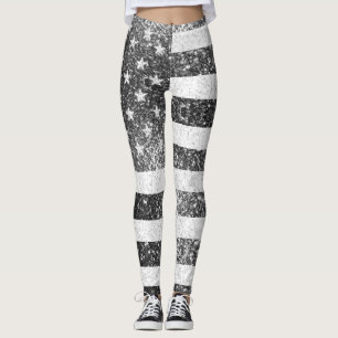 Leggings Bandera estadounidense Rustic Black Sparkle bling 