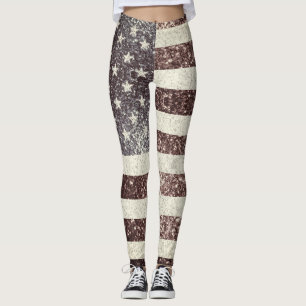 Leggings Bandera estadounidense Rustic Red Gold Blue Sparkl
