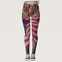 Leggings Bandera estadounidense y piernas de fuegos artific