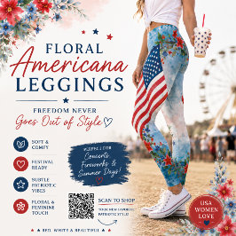 Leggings Bandera Floral Americana Acuarela Patriótica Jardí
