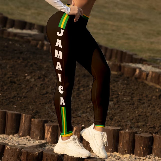 Leggings Bandera jamaiquina Oro Verde y Deportes de Jamaica (Jamaican Flag Green Gold & Black Jamaica Sports Leggings)