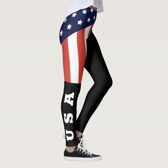 Leggings Bandera negra estadounidense de Guay White Letters (Derecha)