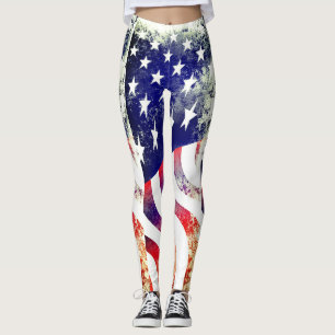 Leggings Bandera patriotica estadounidense agobiada