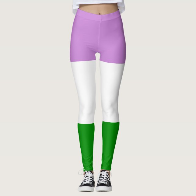 Leggings Bandera Queer Purple White Green Strit LGBT (Anverso)