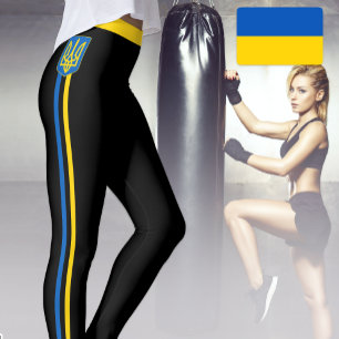 Leggings Bandera ucraniana, Emblem y Ucrania moda /negro