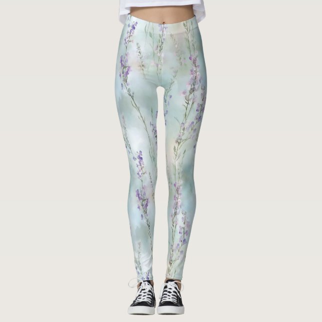 Leggings Baño Nupcial de Flores Moradas Bonitas Románticas (Anverso)