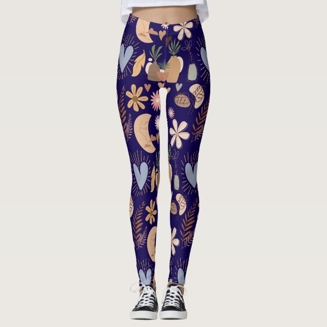 Leggings BAPAA1 - Patrón estético BOHO A12.Fondo morado osc (Anverso)