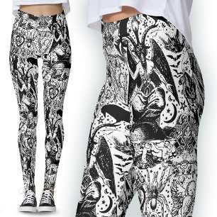 Leggings Baphomet de Gótico gótico negro y blanco