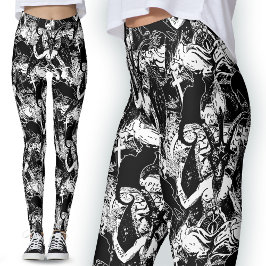 Leggings Baphomet Satanic Black and White Gothic Devil