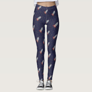 Leggings Barco de cohetes retro con fondo de patrón de estr