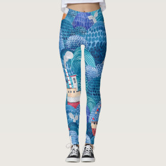 Leggings Barcos y faro: acuarela infantil