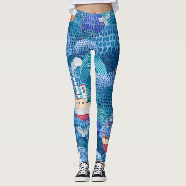 Leggings Barcos y faro: acuarela infantil (Anverso)