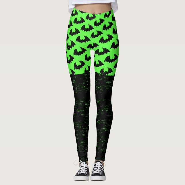 Leggings Barras/Lineos negros - Rodillas - Piernas verdes (Anverso)
