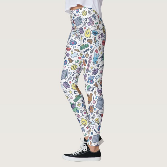 Leggings Barrio Sésamo | Patrón de Doodle de Sesame Pals (Izquierda)