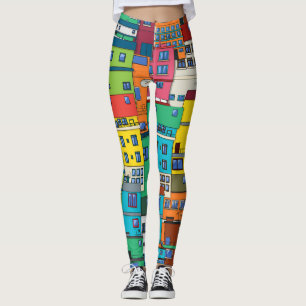 Leggings Barrio urbano brasileño: fondo colorido.