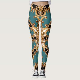 Leggings Barroco dorado, diseño adornado de lujo.