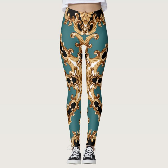 Leggings Barroco dorado, diseño adornado de lujo. (Anverso)