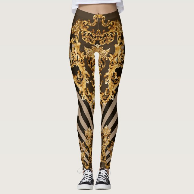 Leggings Barroco dorado: diseño de patrones geométricos (Anverso)