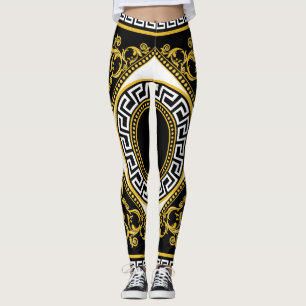 Leggings Barroco dorado: Frontera negra griega