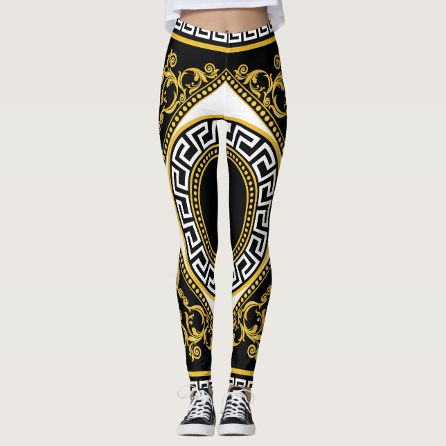 Leggings Barroco dorado: Frontera negra griega (Anverso)
