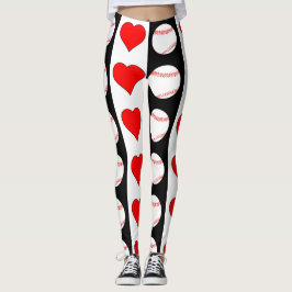 Leggings Baseballs & Hearts Patrón vertical negro y blanco