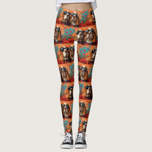 Leggings Basset Hound con rosas del corazón día de San Vale