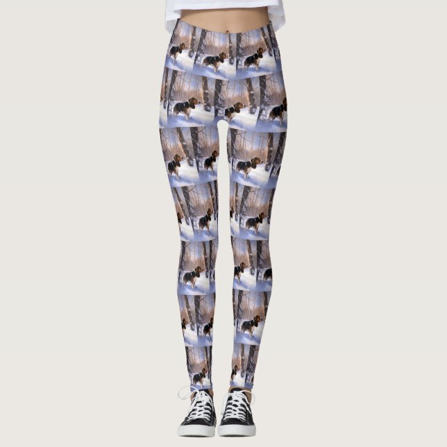 Leggings Basset Hound Deja que nieve Navidad (Anverso)