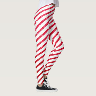 Leggings Bastón de Caramelo Brillante en Rayas para Navidad