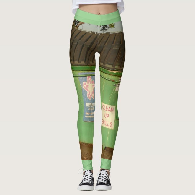 Leggings basureros de la noche del atardecer verde (Anverso)