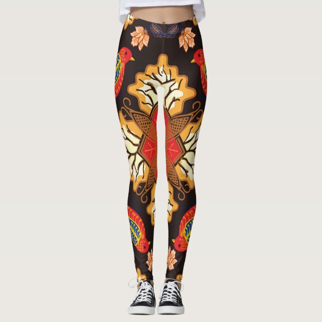 Leggings batik indonesio: motivo de la fauna flora. (Anverso)