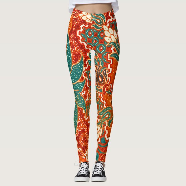 Leggings Batik Malayo: Hermoso patrón de arte. (Anverso)