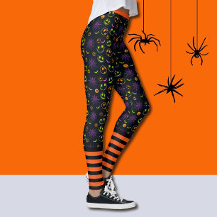 Leggings Bats Stripes Naranja Black Halloween Mejor Calidad