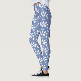 Leggings Bayas elegantes y ramas azules y blancas