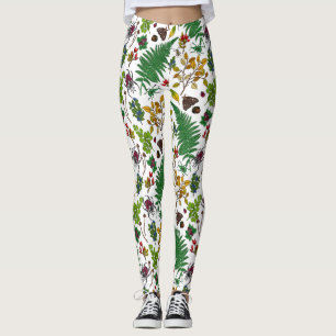 Leggings Bayas forestales, hojas e insectos en blanco