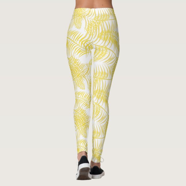 Leggings Beach Vibes Tropical Print Yellow White (Reverso)