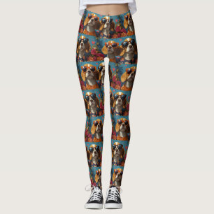Leggings Beagle con rosas del corazón día de San Valentín
