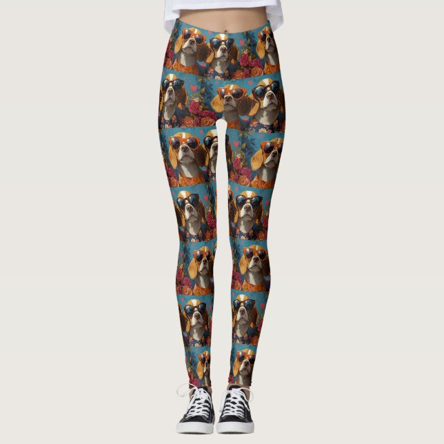 Leggings Beagle con rosas del corazón día de San Valentín (Anverso)
