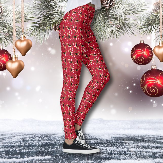 Leggings Beagle Dogs vistiendo Navidades de Santa Hats (Beagle dogs wearing Santa Hats Christmas theme leggings)