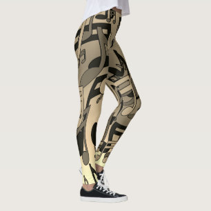 Leggings Beautiful Music Sepia Lively Musical Notes