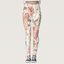 Leggings Beautiful  Pink Roses ,Gold , Luxury elegant