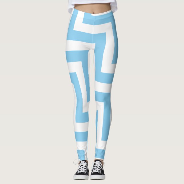Leggings Bebé azul y blanco de gran tamaño Diag. Chevron (Anverso)