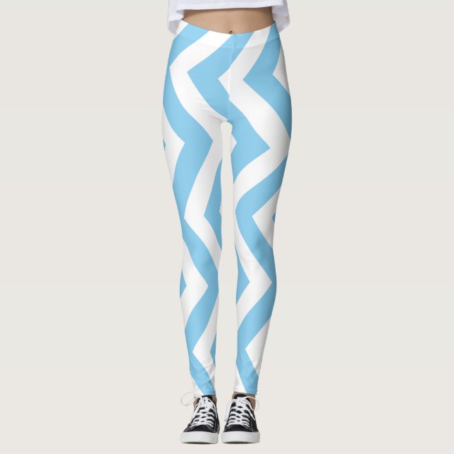Leggings Bebé azul y blanco grande Vert. Chevron (Anverso)