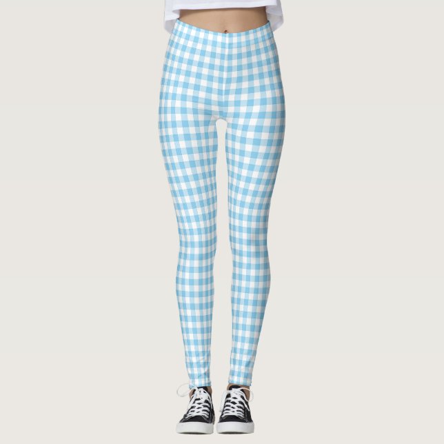 Leggings Bebé Azul y Blanco Pequeño tamaño Gingham Checks (Anverso)