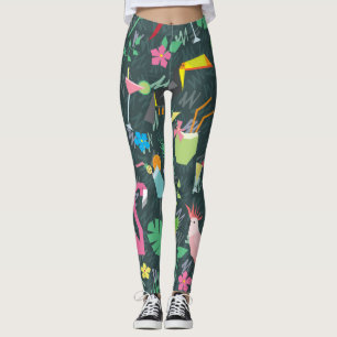 Leggings Bebidas De Aves Tropicales: Vibrantes Sin Mar.