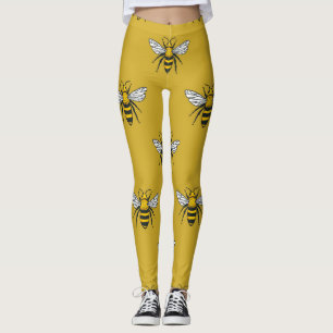 Leggings Bee Haven: Patrón amarillo vintage