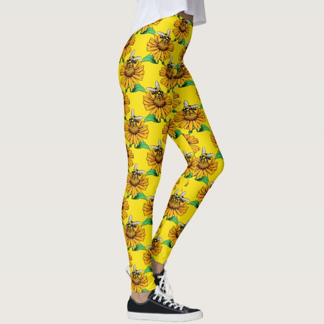 Leggings Bee on Sunflower Flower Pattern Design Yellow  (Subido por el creador)