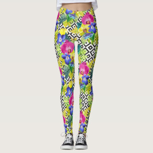 Leggings Begonia y hojas de palma de la orquídea